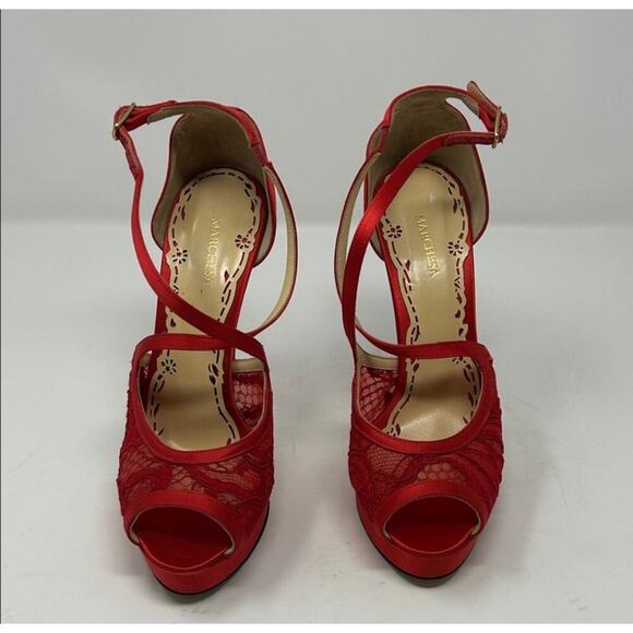 Marchesa Red Lace Satin Party Peep Toe
Heels Pumps Size 38.5 - Picture 5 of 11
